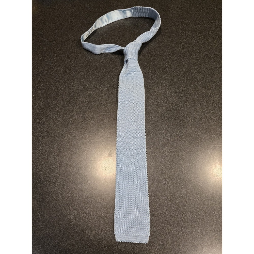 Davide Cenci Knit Tie Light Blue 100% Cotton Made in Italy Square End